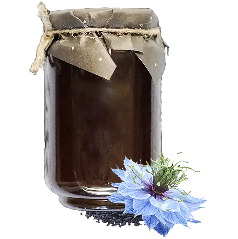 Las abejas crean la miel de Nigella Sativa en lugares cubiertos de magníficas flores de semillas negras. Esta miel tiene un color ámbar oscuro. -ExportSet